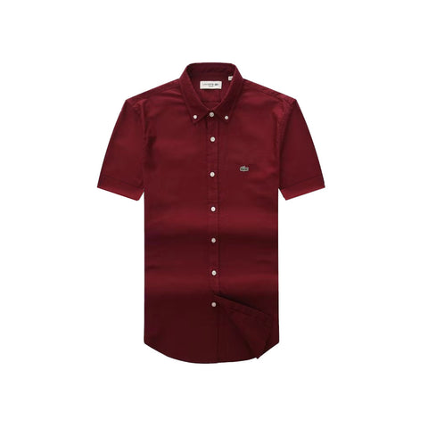 Lacoste Men's Maroon Short Sleeve Oxford Shirt