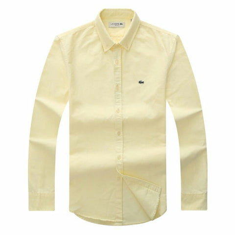 Lacoste Men's Yellow Long Sleeve Oxford Shirt.
