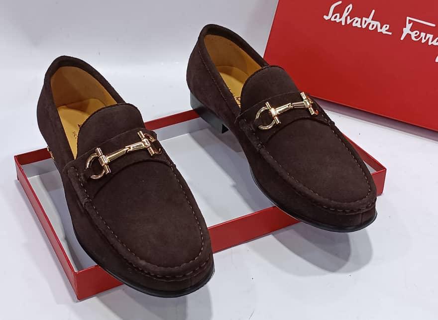 Salvatore Ferragamo Brown Suede Leather Men Loafers