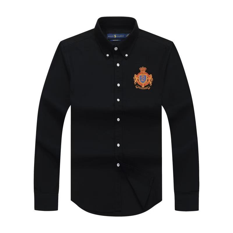 Embroidered Polo Ralph Lauren Badge Long Sleeve Black Oxford Shirt