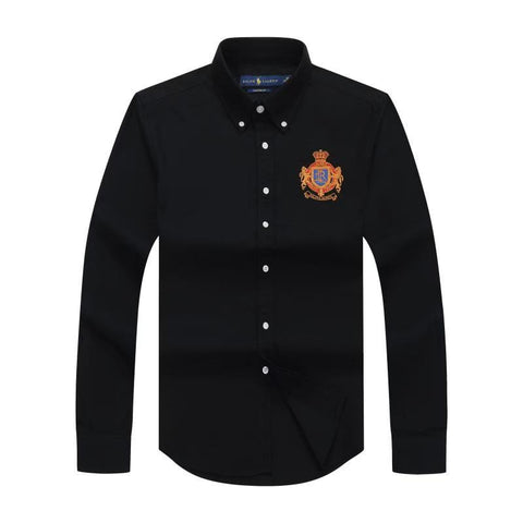 Embroidered Polo Ralph Lauren Badge Long Sleeve Black Oxford Shirt