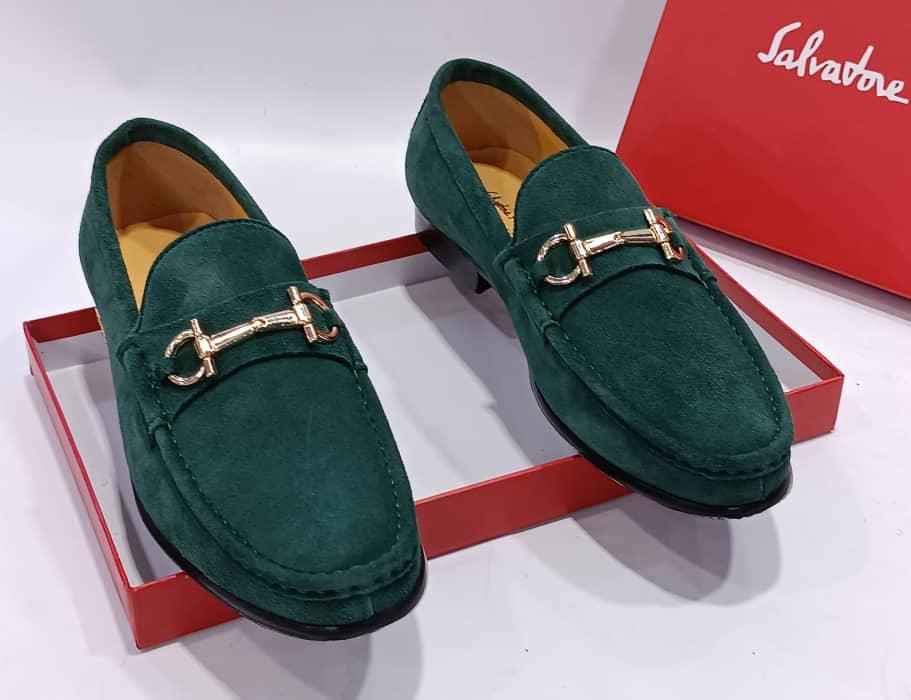 Salvatore Ferragamo Green Suede Leather Men Loafers