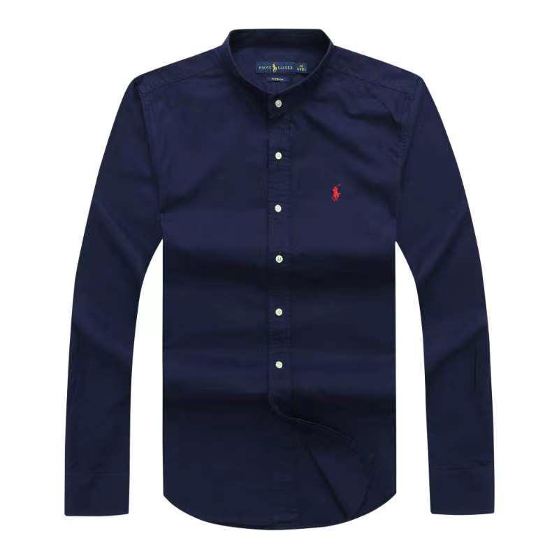 Polo Ralph Lauren Band Collar Oxford Navy Blue Long Sleeve Men Shirt