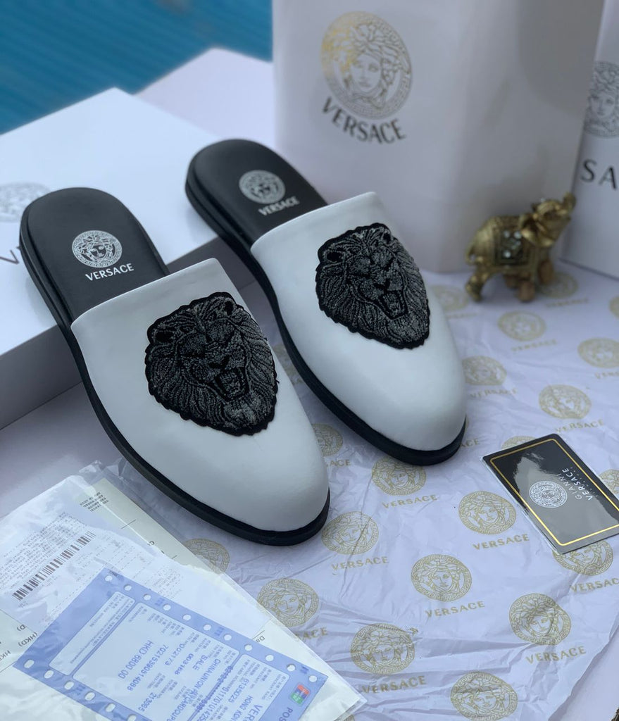 Versace White Leather  Men's Mules