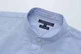 Tommy Hilfiger Men Sky Blue Band Collar Oxford Long Sleeve Shirt