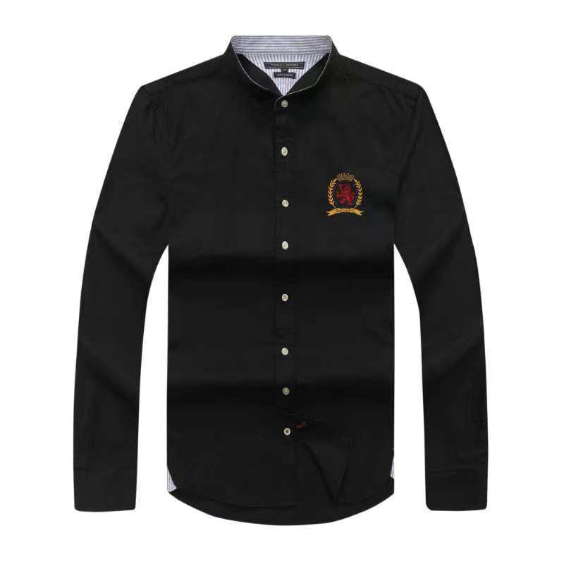 Tommy Hilfiger Men Black Band Collar Oxford Long Sleeve Shirt