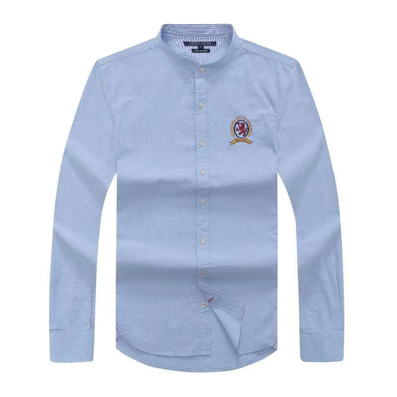 Tommy Hilfiger Men Sky Blue Band Collar Oxford Long Sleeve Shirt