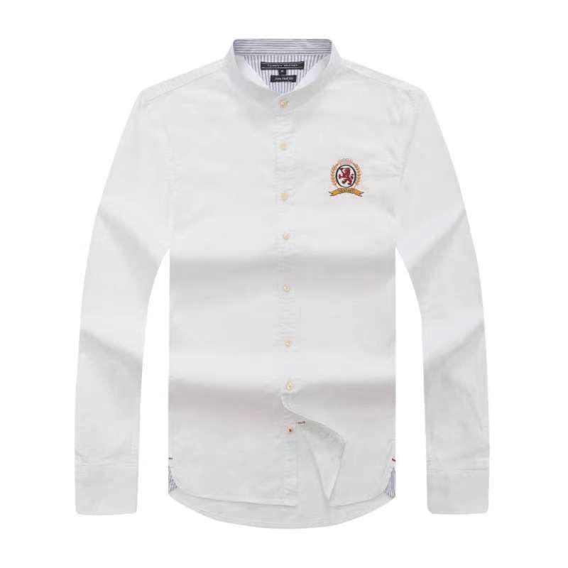 Tommy Hilfiger Men White Band Collar Oxford Long Sleeve Shirt