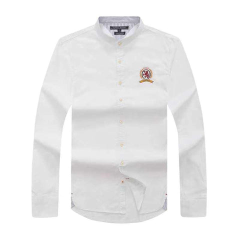 Tommy Hilfiger Men White Band Collar Oxford Long Sleeve Shirt