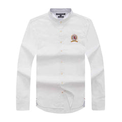 Tommy Hilfiger Men White Band Collar Oxford Long Sleeve Shirt