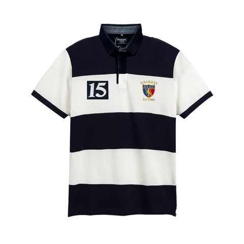 Hackett White & Navy Blue Stripes Polo