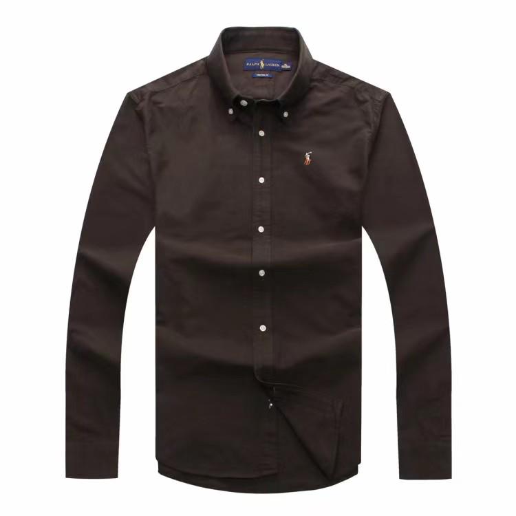 Polo Ralph Lauren Custom Fit Plain Coffee Brown Long Sleeve Oxford Shirt