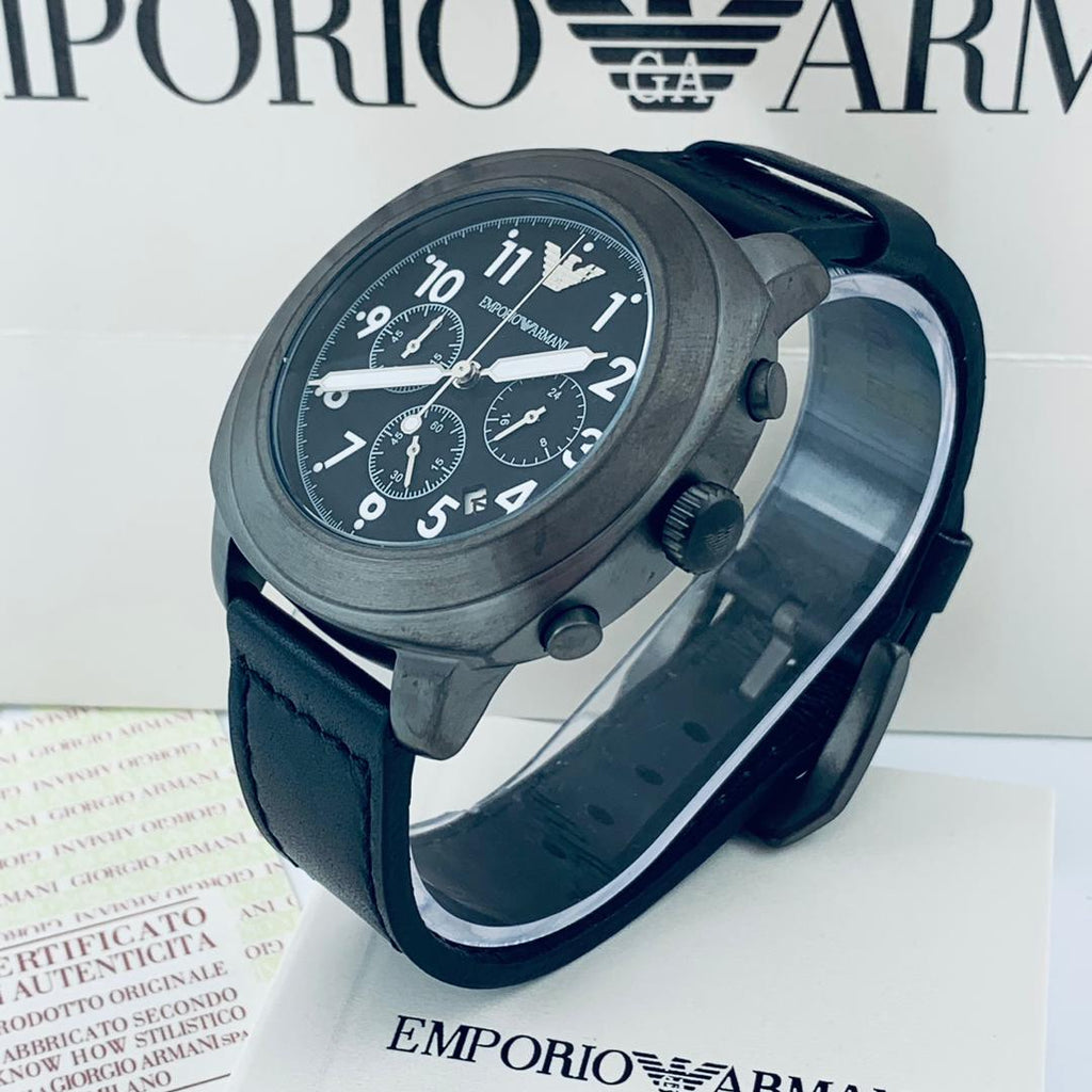Emporio Armani Black Leather Watch 678