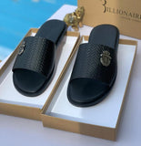 Billionaire Black Leather Slides