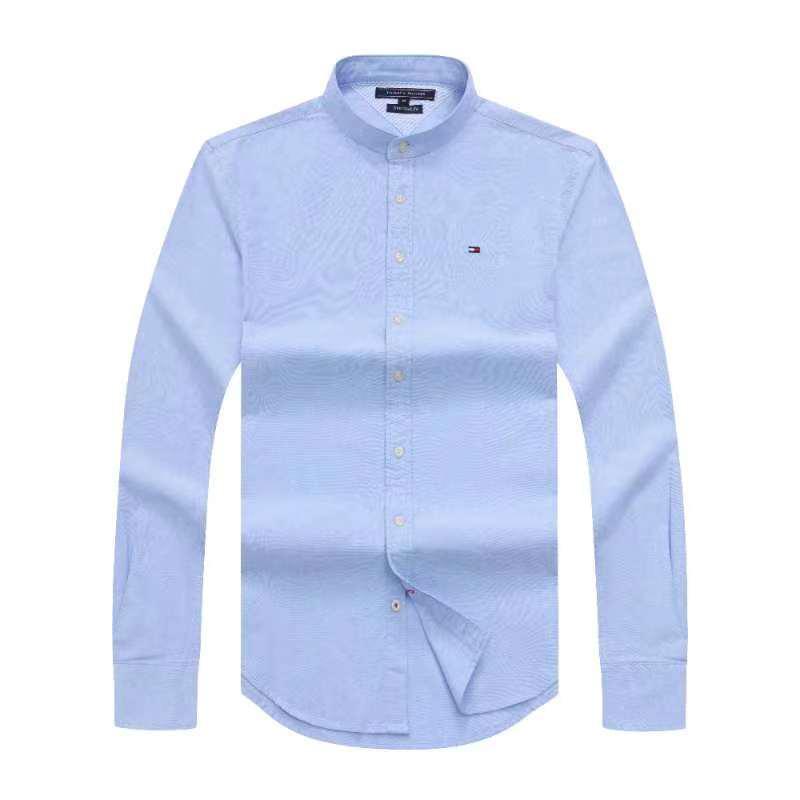 Tommy Hilfiger Sky Blue Summer Long Sleeve Shirt With Band Collar
