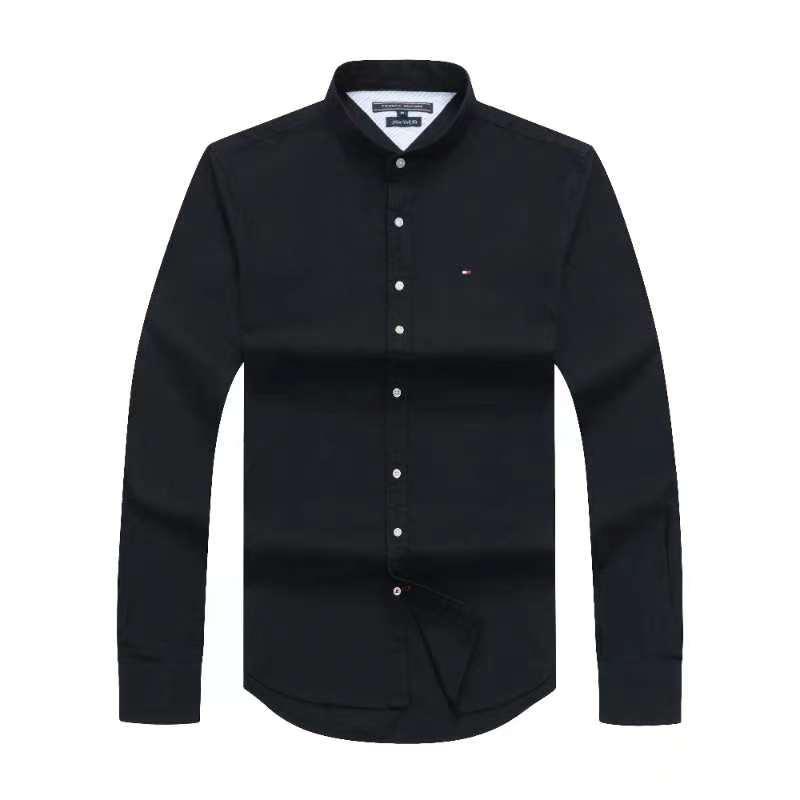 Tommy Hilfiger Navy Black Summer Long Sleeve Shirt With Band Collar