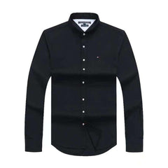Tommy Hilfiger Navy Black Summer Long Sleeve Shirt With Band Collar