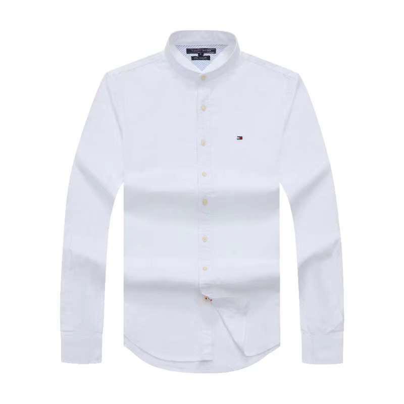 Tommy Hilfiger White Summer Long Sleeve Shirt With Band Collar