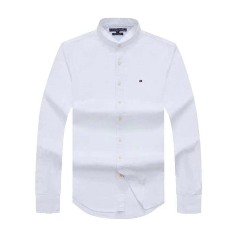 Tommy Hilfiger White Summer Long Sleeve Shirt With Band Collar