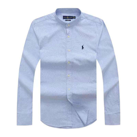 Polo Ralph Lauren Band Collar Oxford Sky Blue Long Sleeve Men Shirt