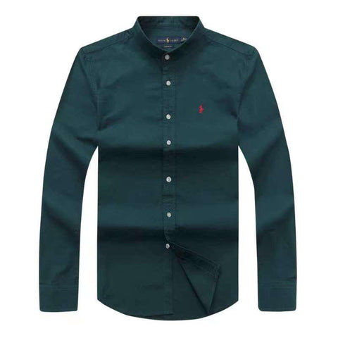 Polo Ralph Lauren Band Collar Oxford Green Long Sleeve Men Shirt