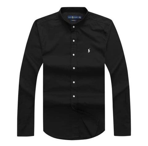 Polo Ralph Lauren Custom Fit Plain Band Collar Black Long Sleeve Oxford Shirt