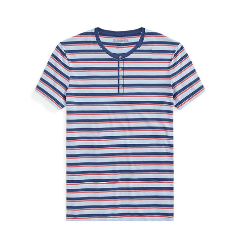 Men Band Neck Stripe Casual T shirt