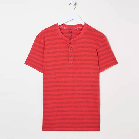 Casual Men Stripe Band Collar T shirt