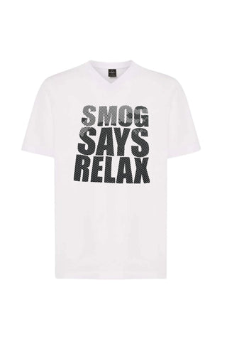 Smog Men White V neck T shirt