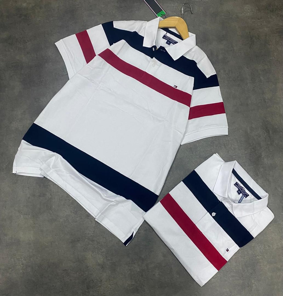 Tommy Hilfiger White Men Stripe Polo