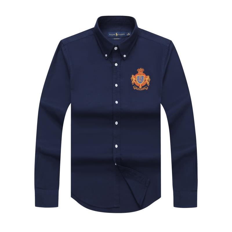 PRL Oxford Navy Blue Logo Crest Cotton Long Sleeve Shirt