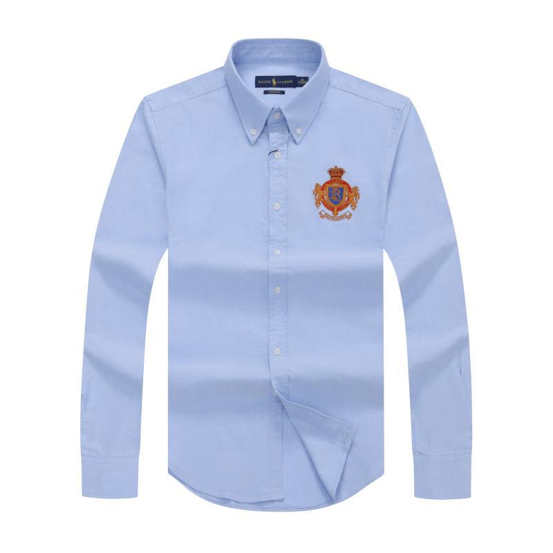 PRL Oxford Sky Blue Logo Crest Cotton Long Sleeve Shirt