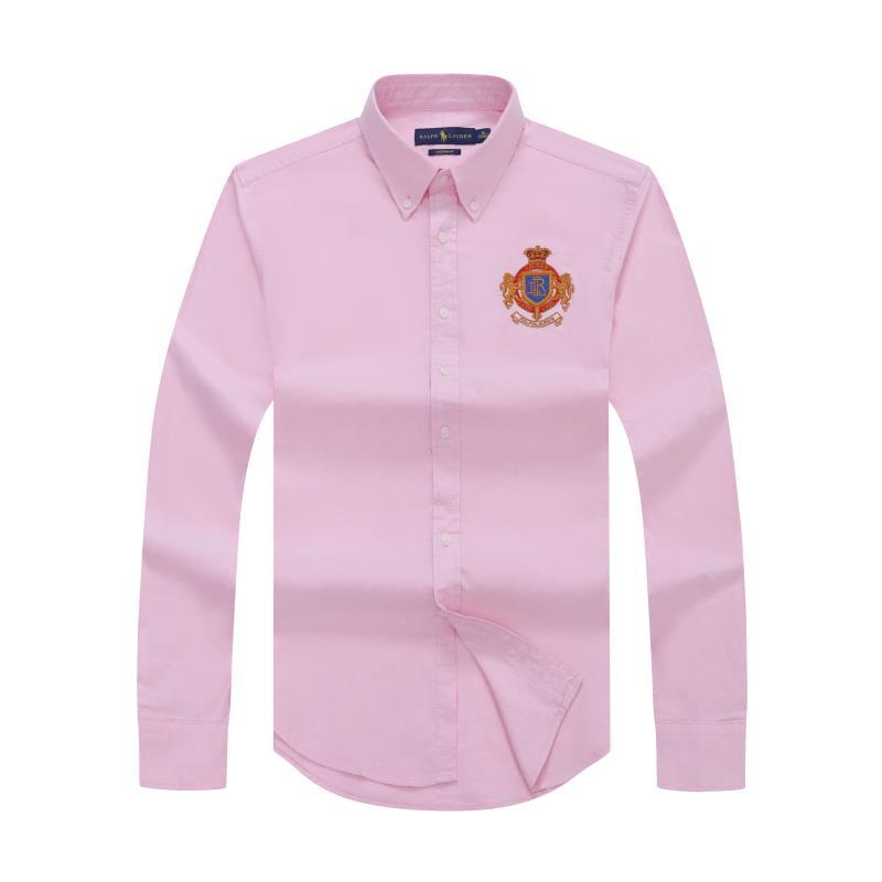 PRL Oxford Pink Logo Crest Cotton Long Sleeve Shirt