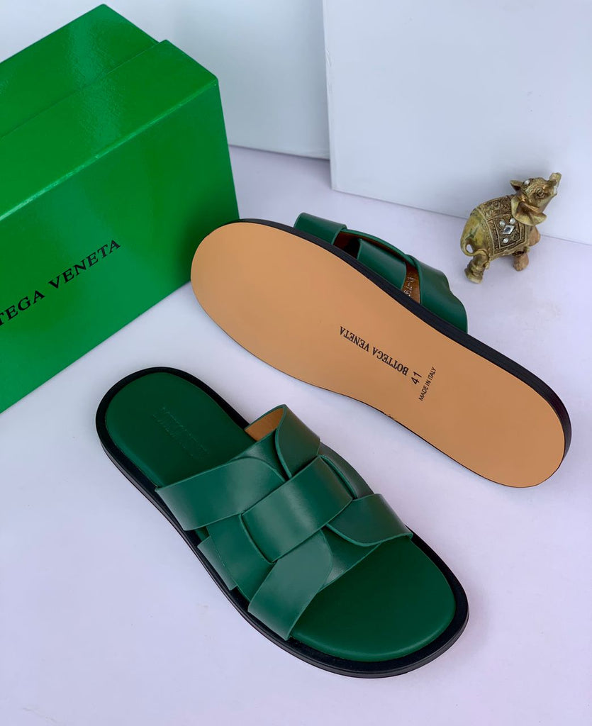 Bottega Men Green Leather Slide