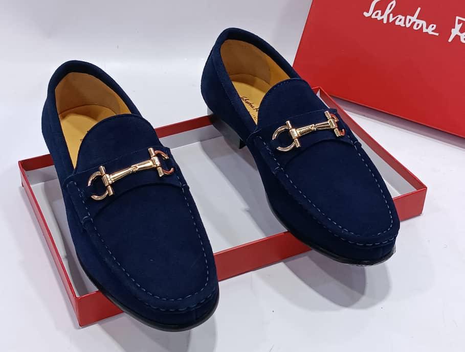 Salvatore Ferragamo Blue Suede Leather Men Loafers