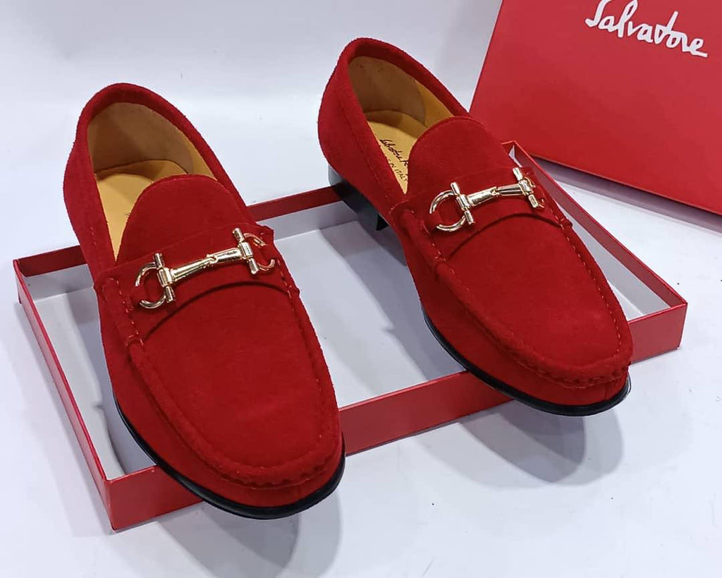 Salvatore Ferragamo Red Suede Leather Men Loafers