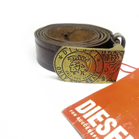 Diesel Flat Brown Leather Slim Belt