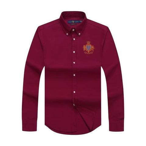 Embroidered Polo Ralph Lauren Badge Long Sleeve Maroon Oxford Shirt