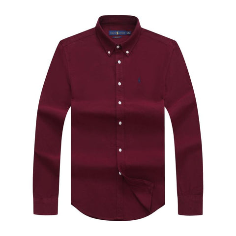 Ralph Lauren Long Sleeve Maroon Oxford Small Pony Plain Shirt