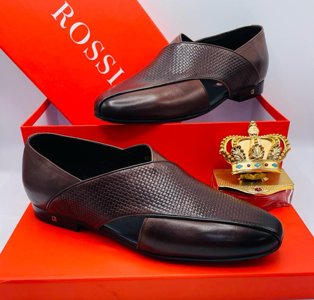Rossi Brown Cross Leather Shoes