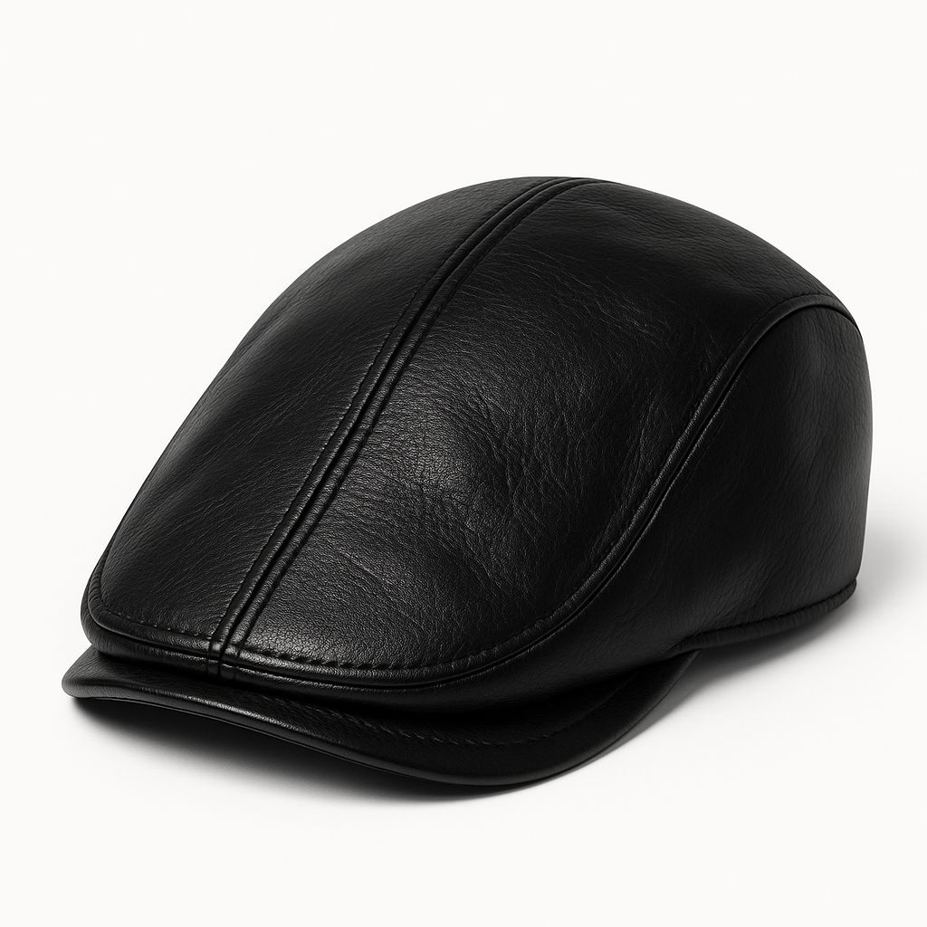 Ivy Cap Black Leather Hat - Black Leather