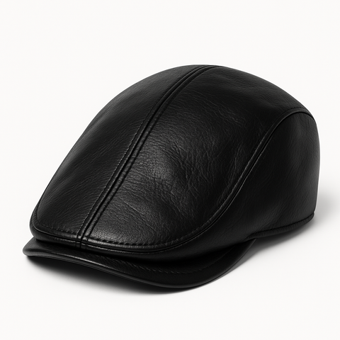 Ivy Cap Black Leather Hat - Black Leather