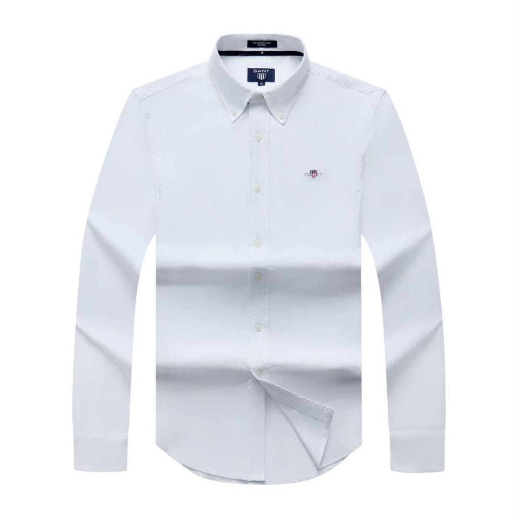 Gant Men White Oxford Long  Sleeve Oxford Check Shirt