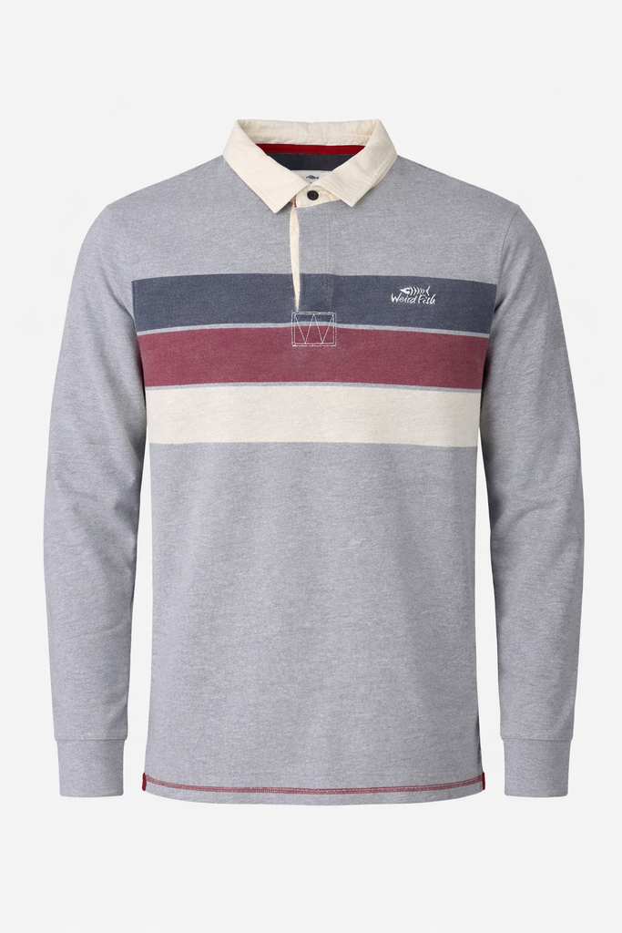 Weird Fish Men Grey Long Sleeve Polo