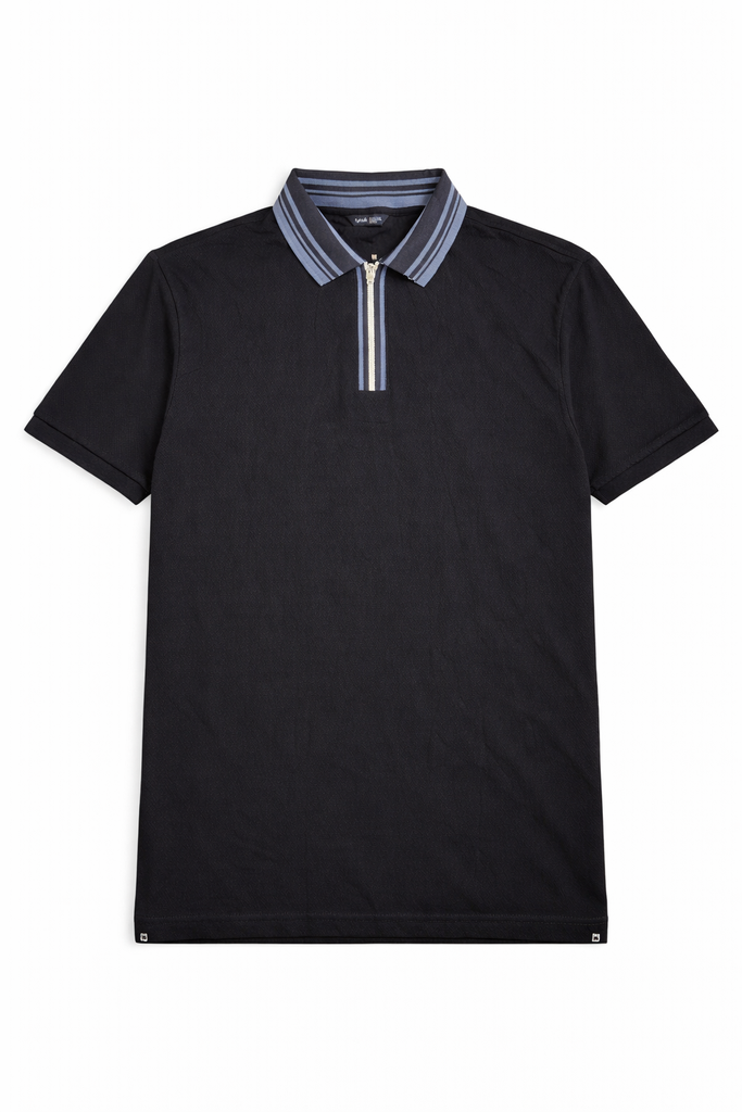 Men Black Premium Zip Up Polo