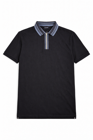 Men Black Premium Zip Up Polo