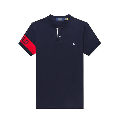 Ralph Lauren Men Navy Blue Band Collar T shirt