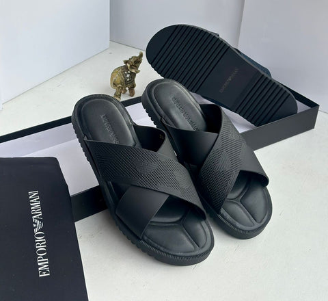 Emporio Armani Black Men Stripe Slippers