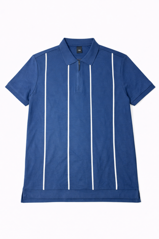 MVN Men Stripe Blue Zip Up Polo