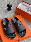 Hermes Black Leather Slides